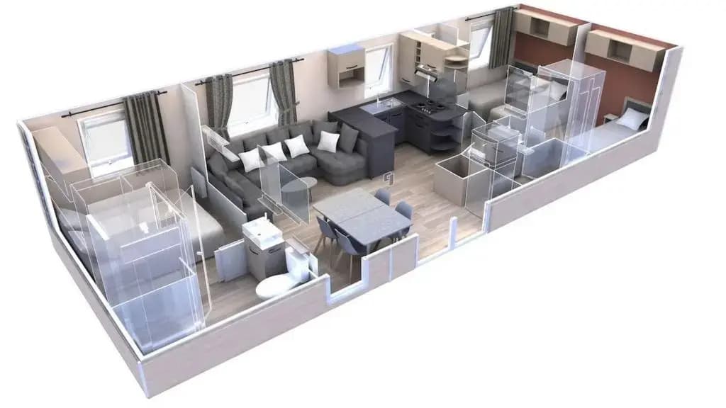 Mobil home 3 chambres 2 salles de bains au camping 4 étoiles MH276 aux charmettes - Miniature 7