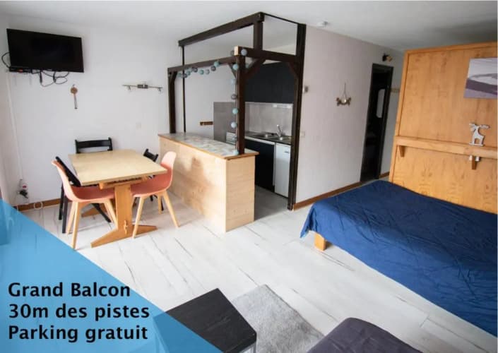 Relai S11 Grand et lumineux studio avec coin montagne 4-6 pers, 30m des pistes, grand balcon, DRAPS NON COMPRIS
